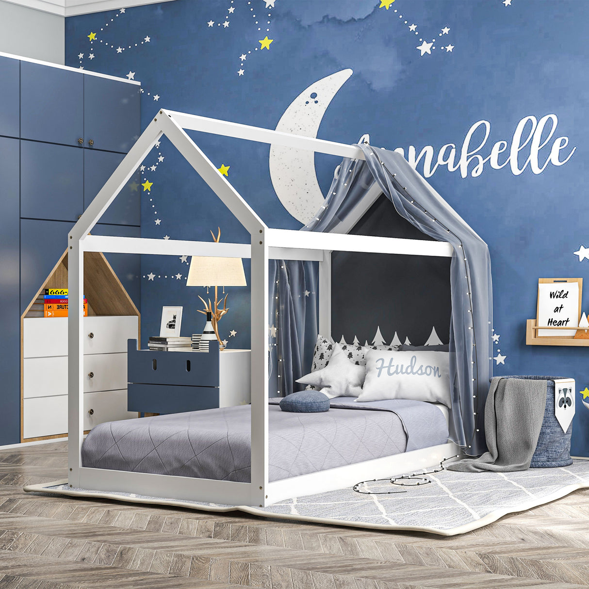 Wooden Single Bed 96cm Wide House Scandinavian Style - Velmora