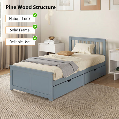 Wooden Single Bed 98cm Wide With 2 Drawers - Velmora