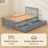 Wooden Single Bed 98cm Wide With 2 Drawers - Velmora