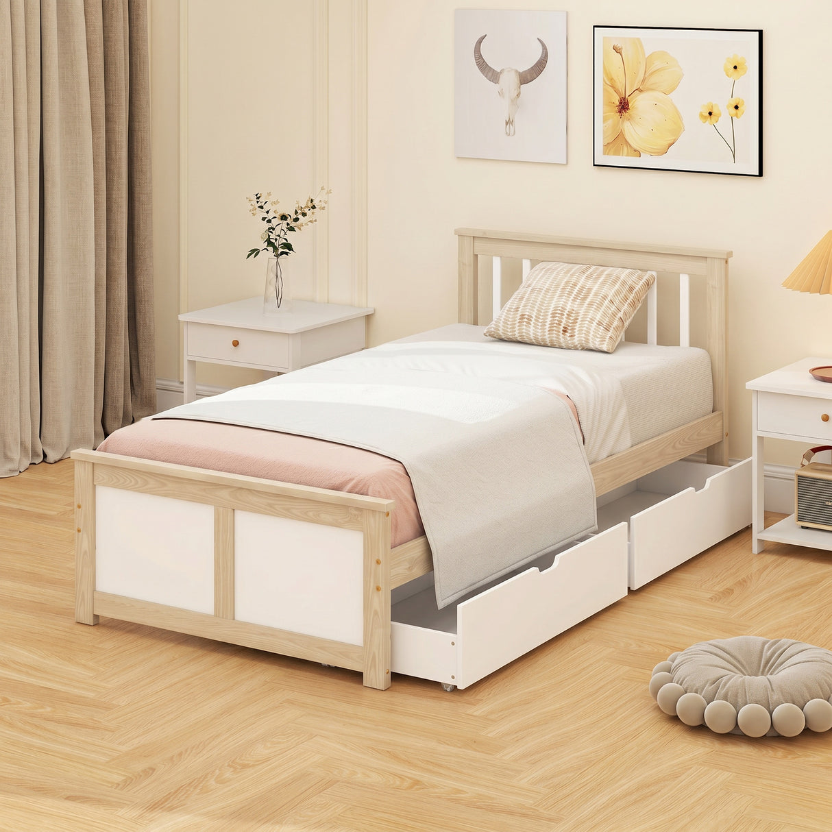 Wooden Single Bed 98cm Wide With 2 Drawers - Velmora
