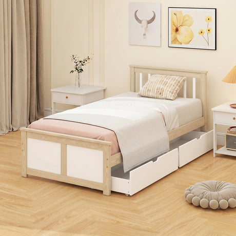 Wooden Single Bed 98cm Wide With 2 Drawers - Velmora