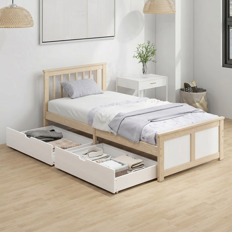 Wooden Single Bed 98cm Wide With 2 Drawers - Velmora
