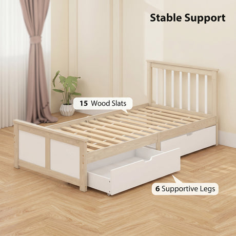 Wooden Single Bed 98cm Wide With 2 Drawers - Velmora