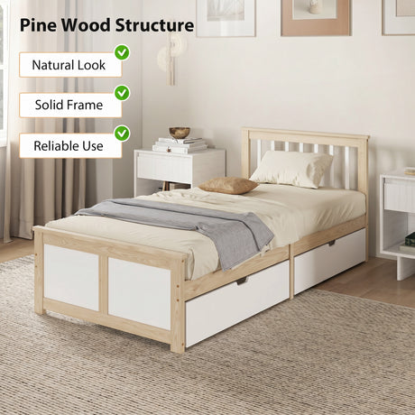 Wooden Single Bed 98cm Wide With 2 Drawers - Velmora