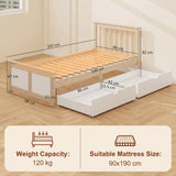 Wooden Single Bed 98cm Wide With 2 Drawers - Velmora