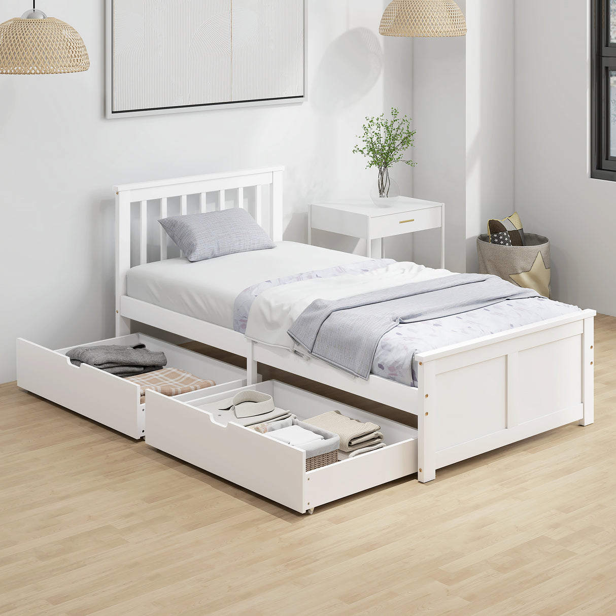 Wooden Single Bed 98cm Wide With 2 Drawers - Velmora