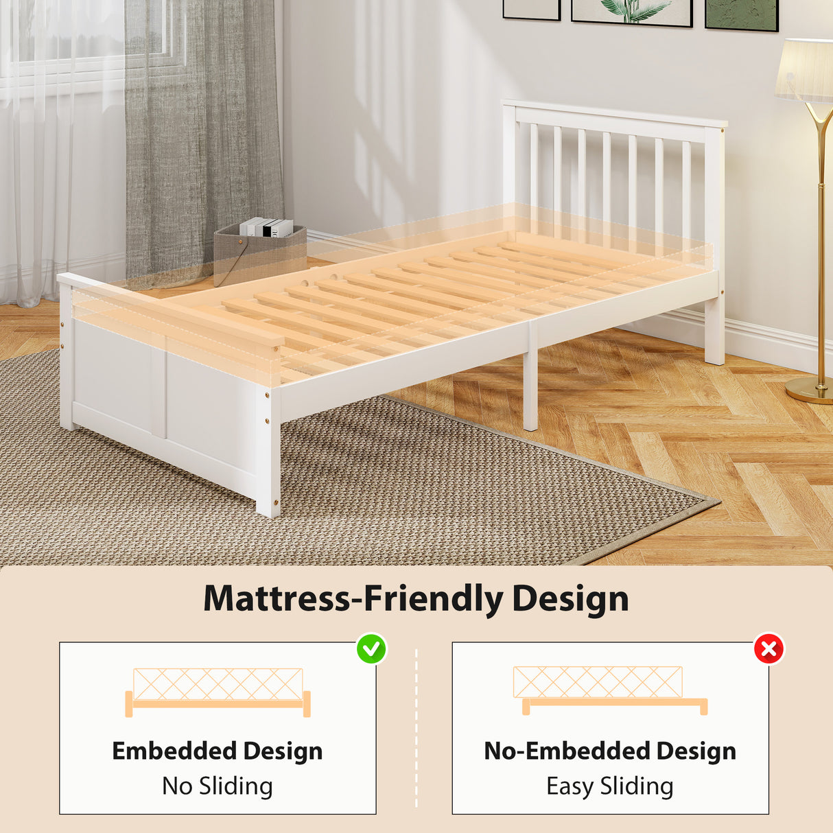 Wooden Single Bed 98cm Wide With 2 Drawers - Velmora