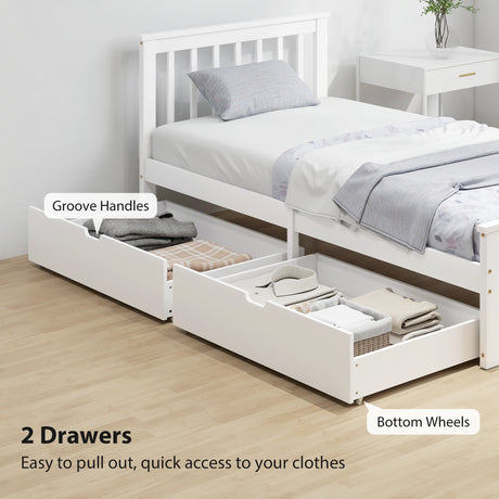 Wooden Single Bed 98cm Wide With 2 Drawers - Velmora