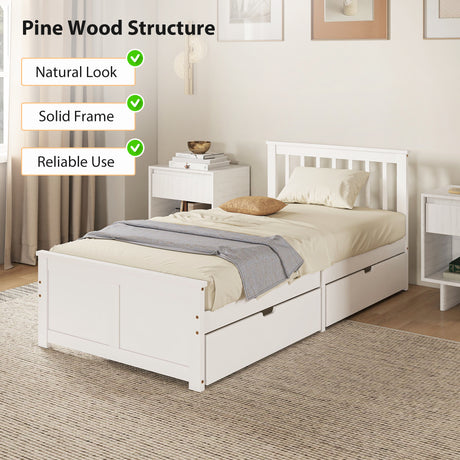 Wooden Single Bed 98cm Wide With 2 Drawers - Velmora
