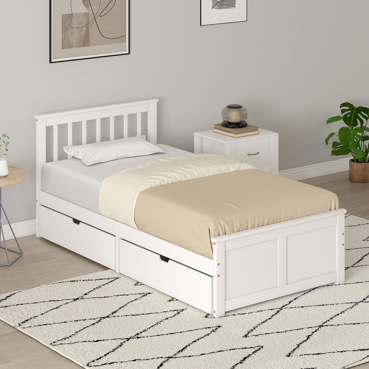 Wooden Single Bed 98cm Wide With 2 Drawers - Velmora