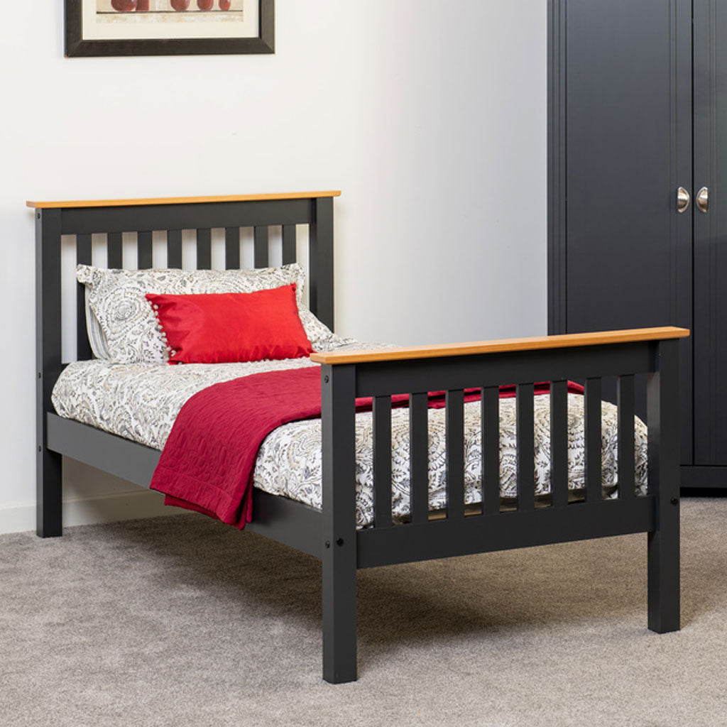 Wooden Single Bed High Foot End - Monaco
