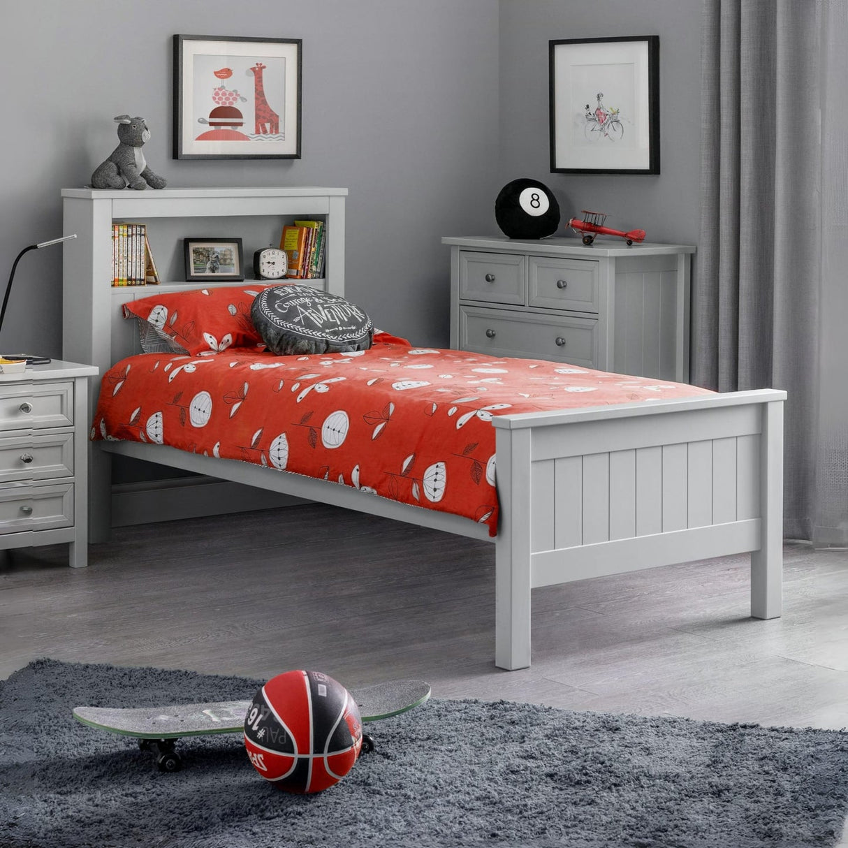Wooden Single Bed With Bookcase - Maine