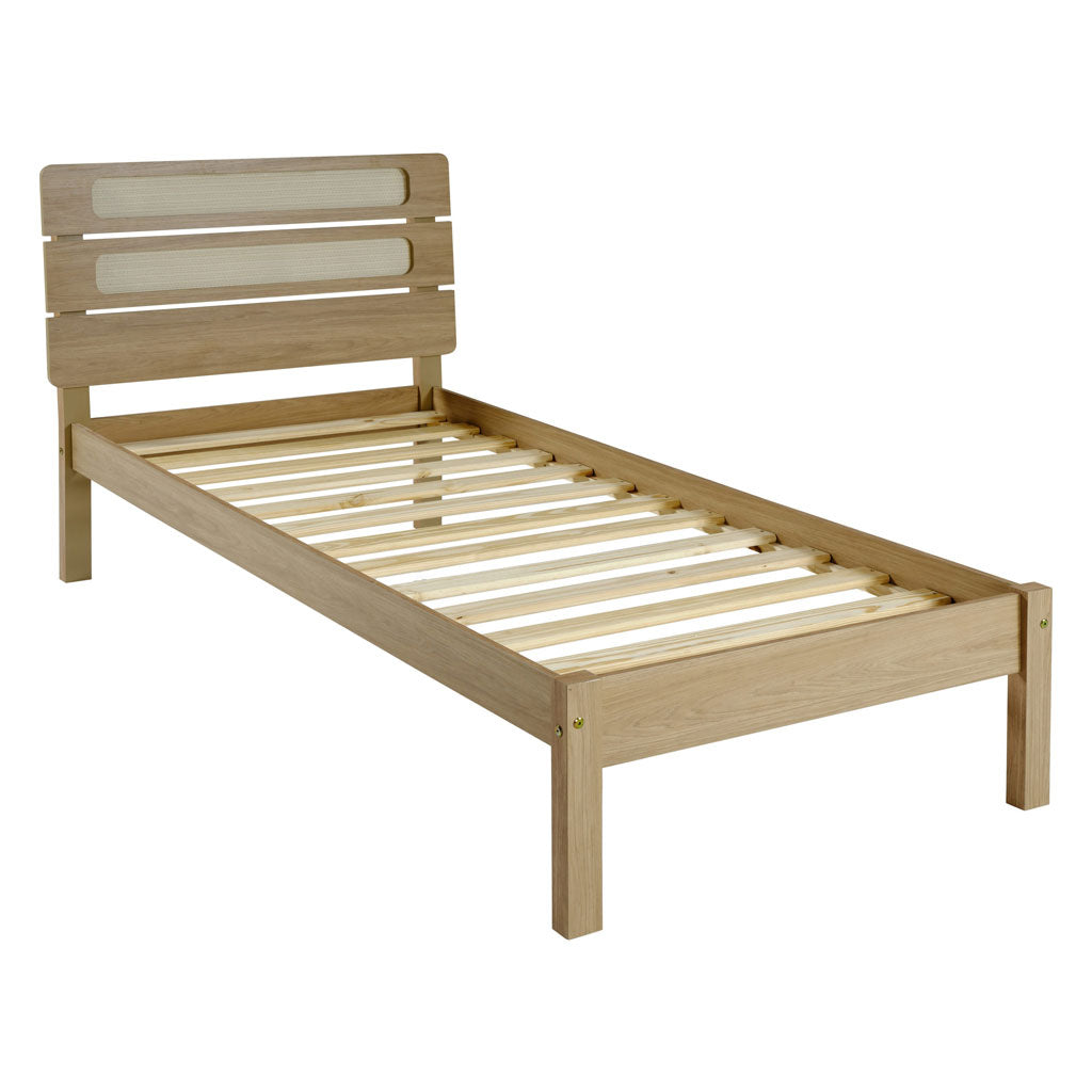 Wooden Single Bed With Rattan Effect - Santana