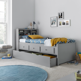 Wooden Single Day Bed With 3 Pull-Out Drawers And Trundle - Veera