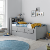 Wooden Single Day Bed With 3 Pull-Out Drawers And Trundle - Veera
