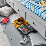 Wooden Single Day Bed With 3 Pull-Out Drawers And Trundle - Veera