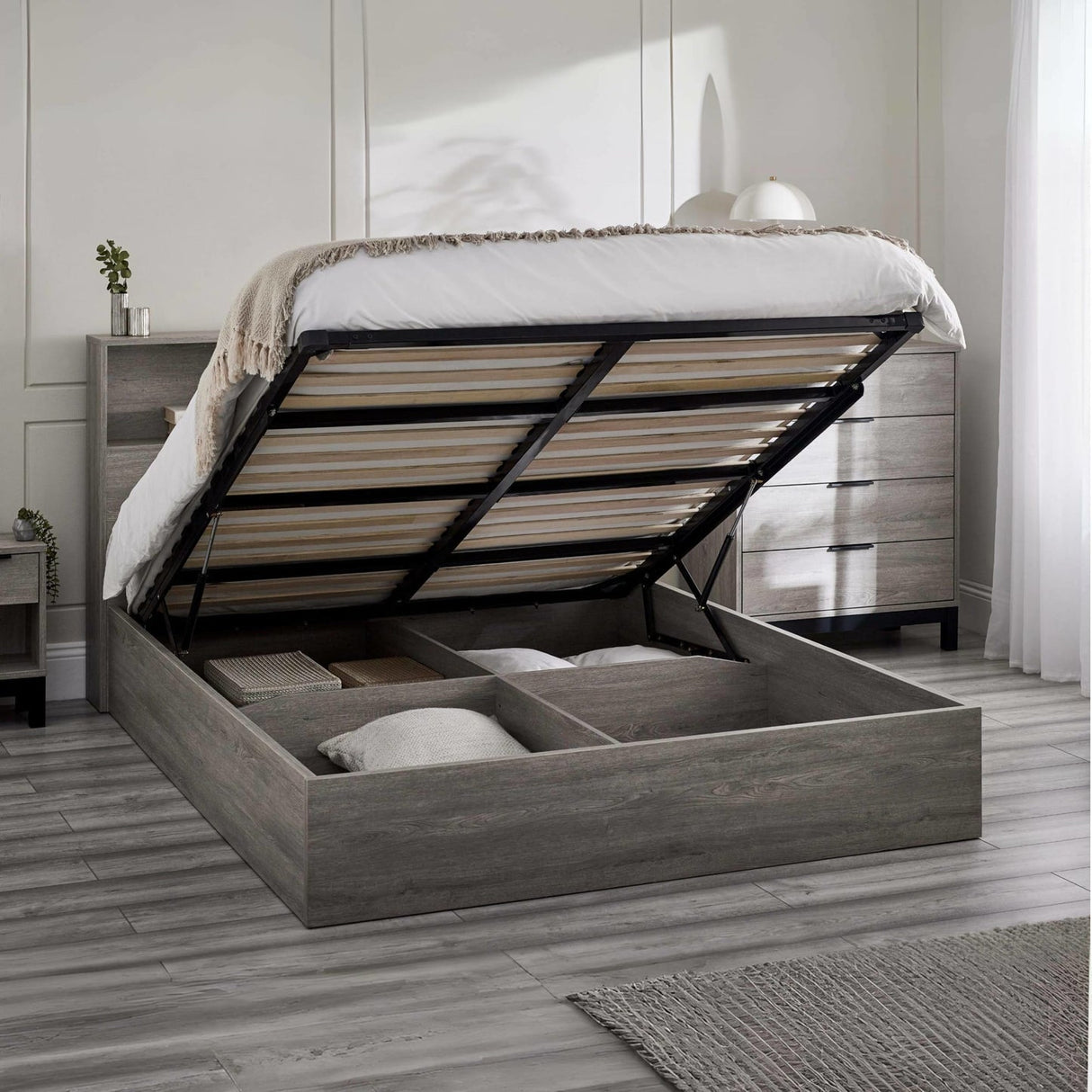 Wooden Single Ottoman Storage Bed - Bali