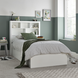 Wooden Single Ottoman Storage Bed With Bookcase Headboard - Oscar