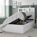 Wooden Single Ottoman Storage Bed With Bookcase Headboard - Oscar