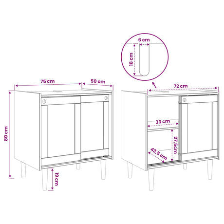 Wooden Sink Cabinet 75m Wide With 2 Sliding Doors - Bilbao