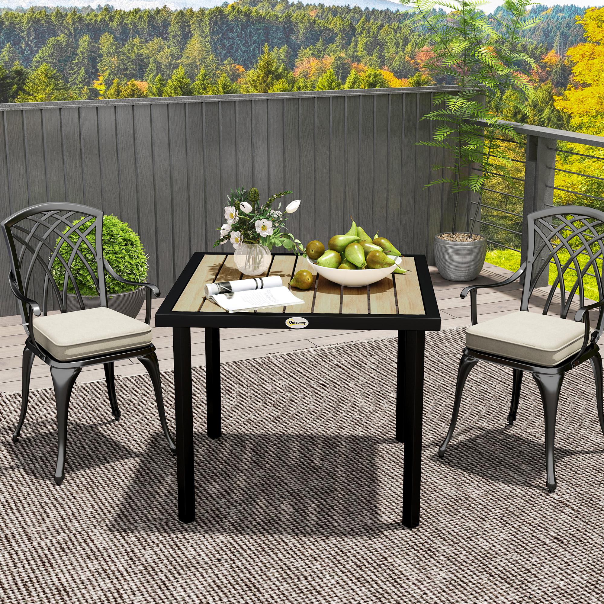 Wooden Slatted Top Outdoor Garden Dining Table for 4 People - Velmora