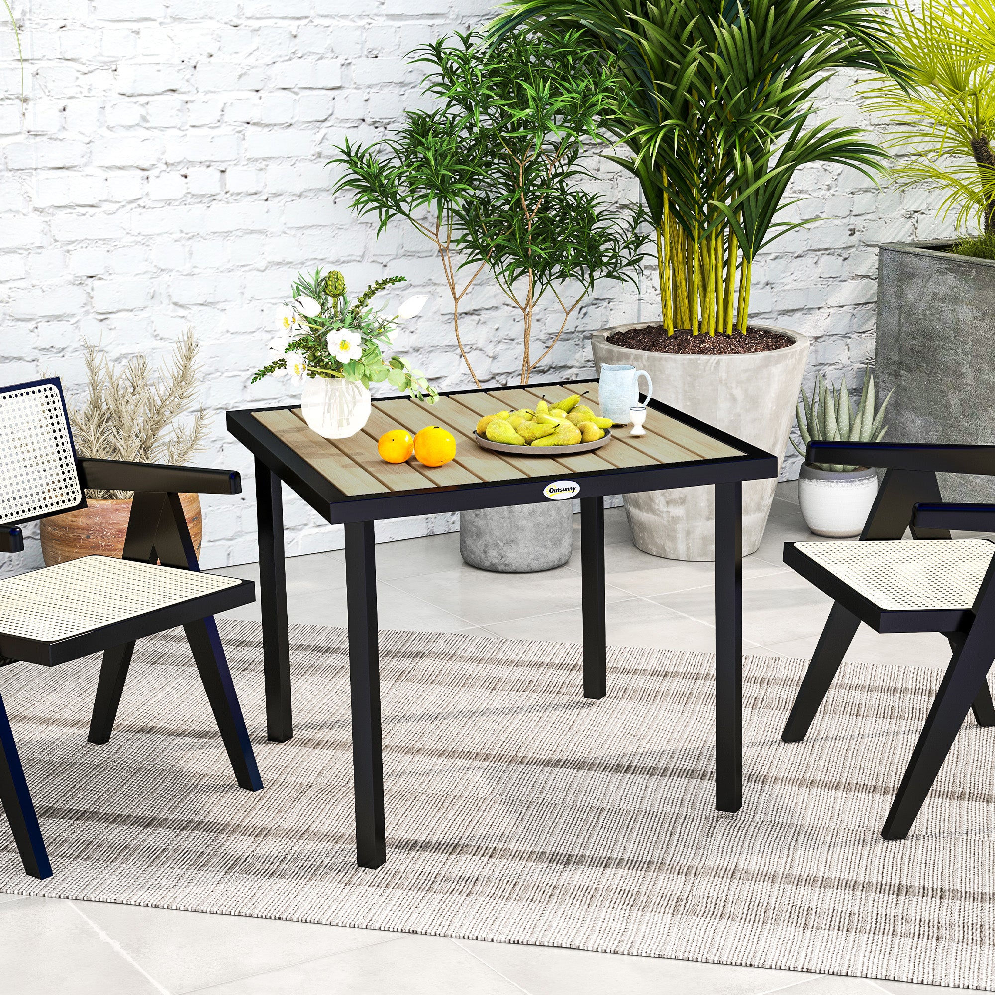 Wooden Slatted Top Outdoor Garden Dining Table for 4 People - Velmora