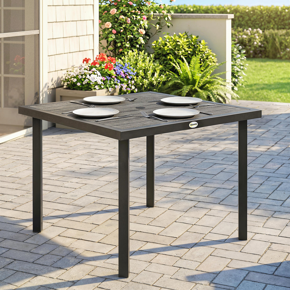 Wooden Slatted Top Outdoor Garden Dining Table for 4 People - Velmora