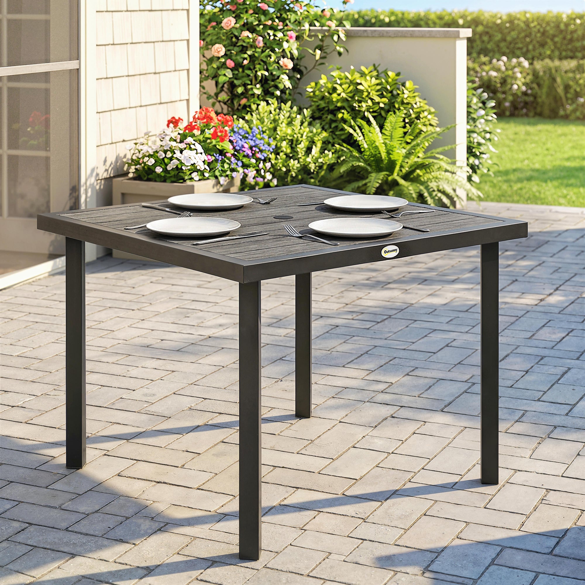Wooden Slatted Top Outdoor Garden Dining Table for 4 People - Velmora