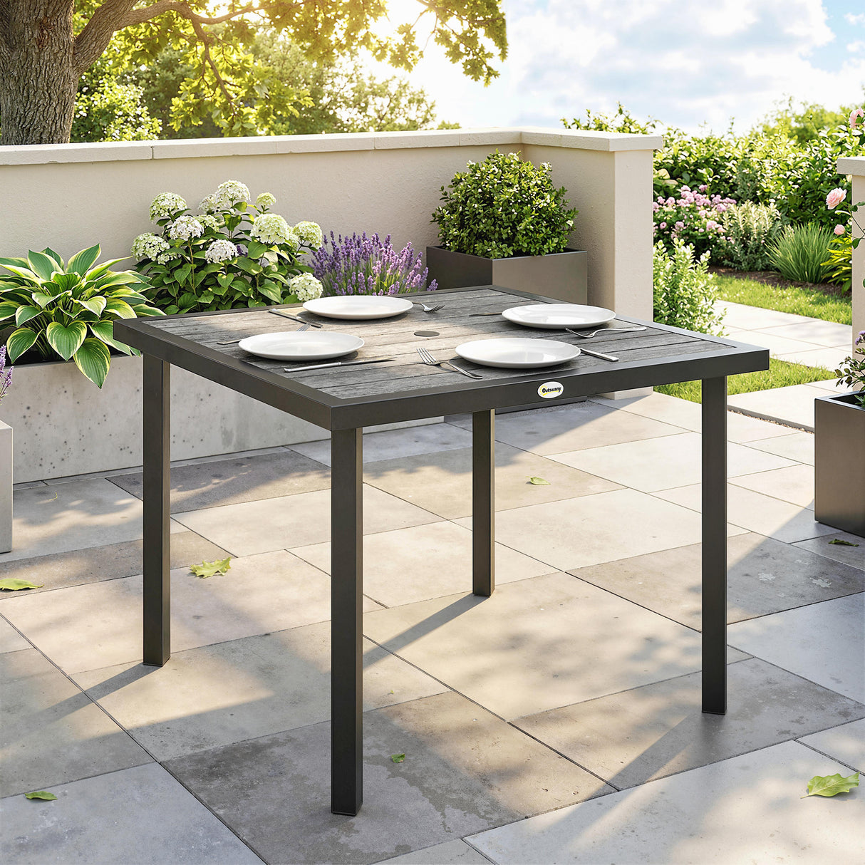 Wooden Slatted Top Outdoor Garden Dining Table for 4 People - Velmora