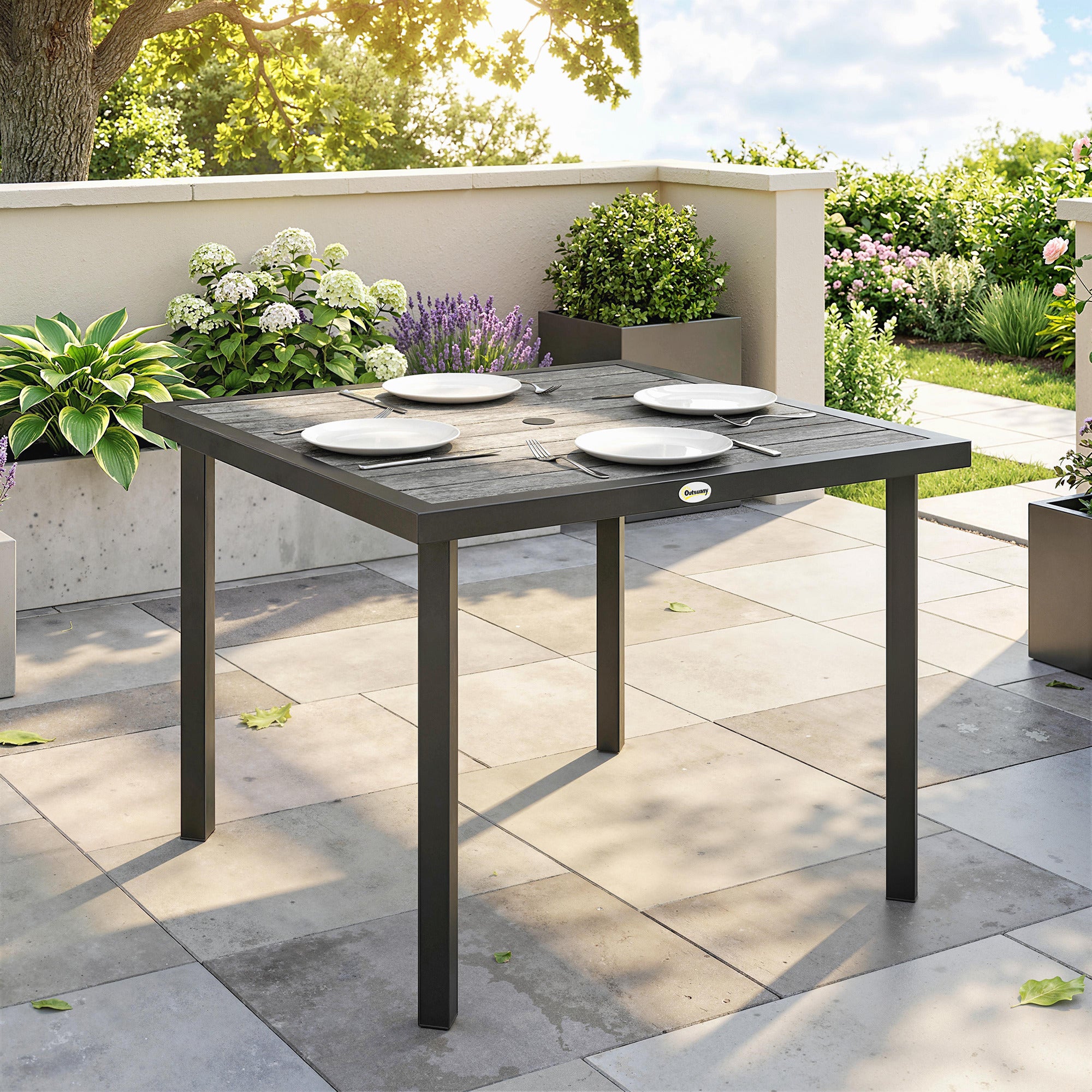 Wooden Slatted Top Outdoor Garden Dining Table for 4 People - Velmora
