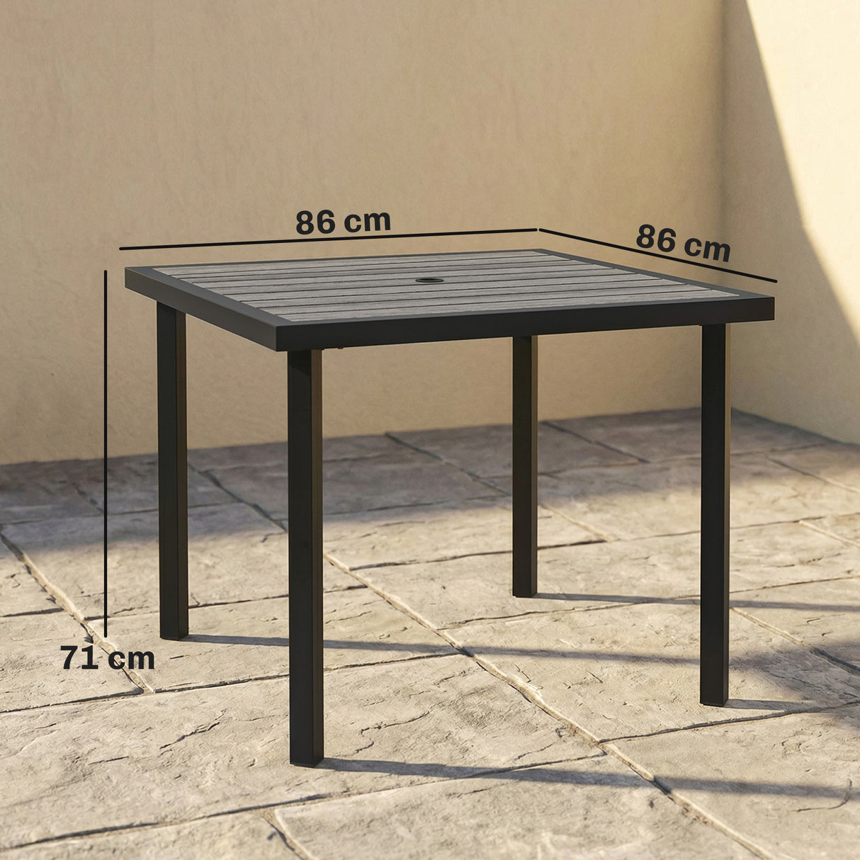 Wooden Slatted Top Outdoor Garden Dining Table for 4 People - Velmora