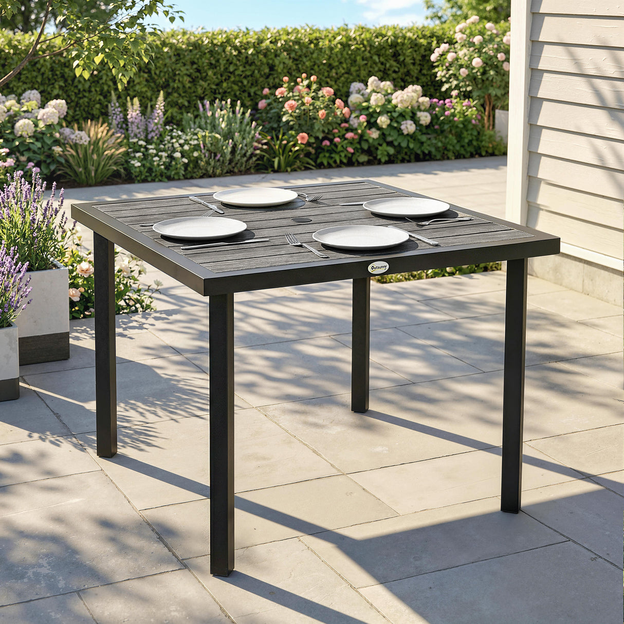 Wooden Slatted Top Outdoor Garden Dining Table for 4 People - Velmora