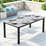 Wooden Slatted Top Outdoor Garden Dining Table for 6 to 8 People - Velmora