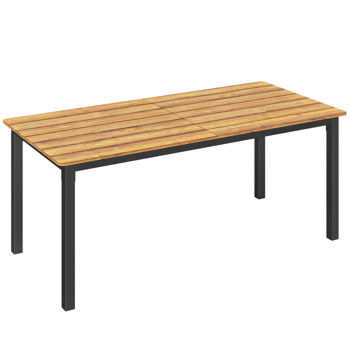 Wooden Slatted Top Outdoor Garden Dining Table for 6 to 8 People - Velmora