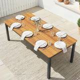 Wooden Slatted Top Outdoor Garden Dining Table for 6 to 8 People - Velmora