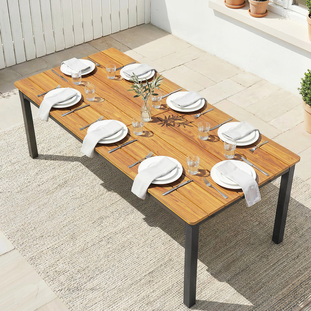 Wooden Slatted Top Outdoor Garden Dining Table for 6 to 8 People - Velmora