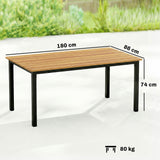 Wooden Slatted Top Outdoor Garden Dining Table for 6 to 8 People - Velmora