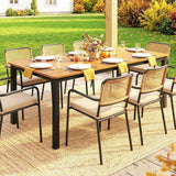 Wooden Slatted Top Outdoor Garden Dining Table for 6 to 8 People - Velmora