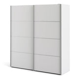 Wooden Sliding Wardrobe 180cm Wide With 2 White Doors And 5 Shelves - Verona