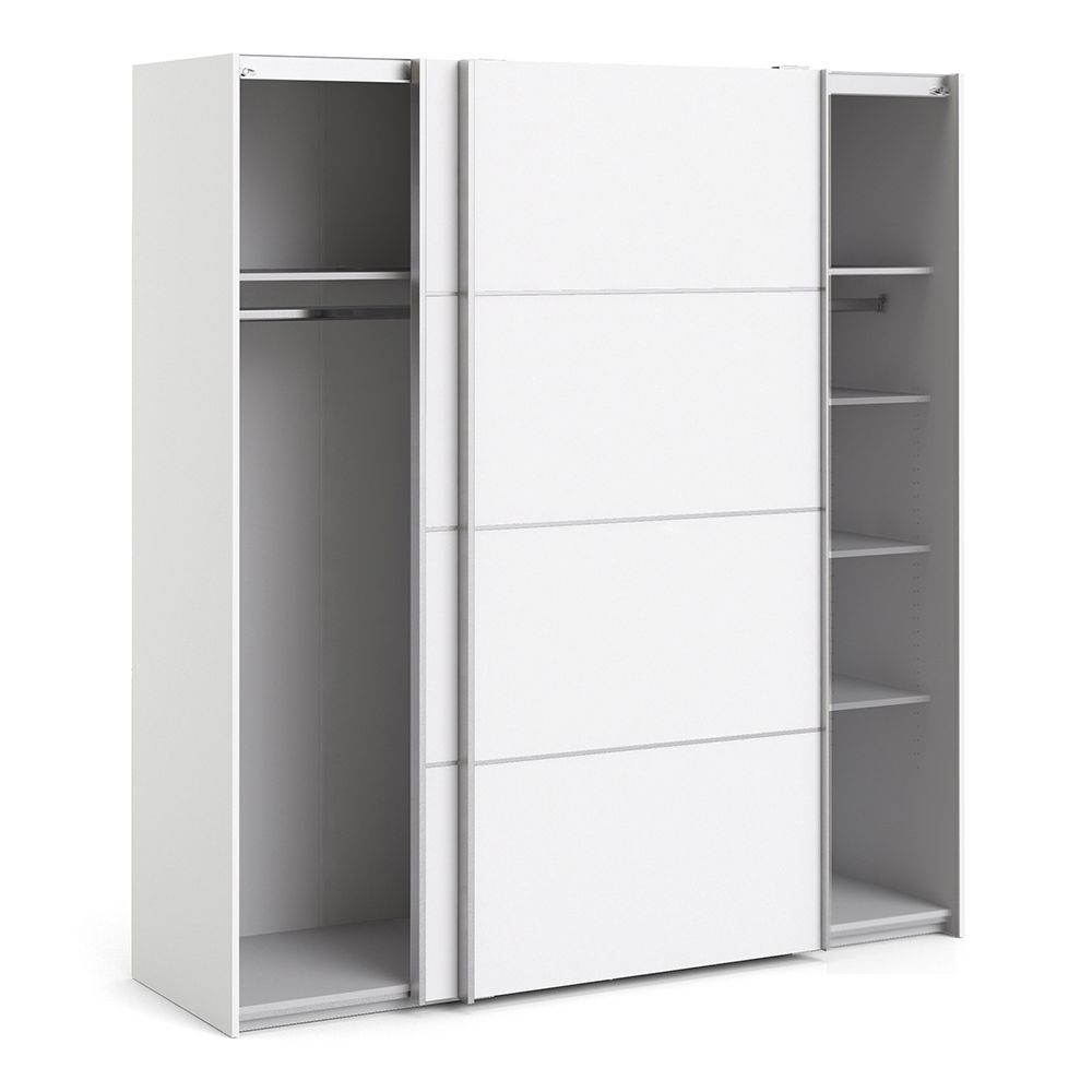 Wooden Sliding Wardrobe 180cm Wide With 2 White Doors And 5 Shelves - Verona