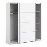Wooden Sliding Wardrobe 180cm Wide With 2 White Doors And 5 Shelves - Verona