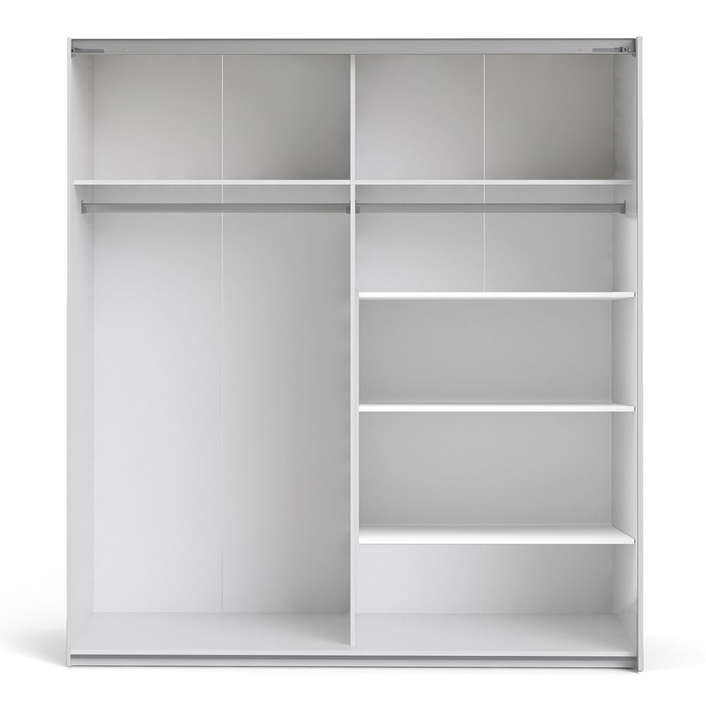 Wooden Sliding Wardrobe 180cm Wide With 2 White Doors And 5 Shelves - Verona