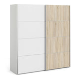 Wooden Sliding Wardrobe 180cm Wide With 2 White Oak Doors And 2 Shelves - Verona