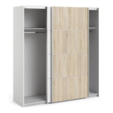 Wooden Sliding Wardrobe 180cm Wide With 2 White Oak Doors And 2 Shelves - Verona