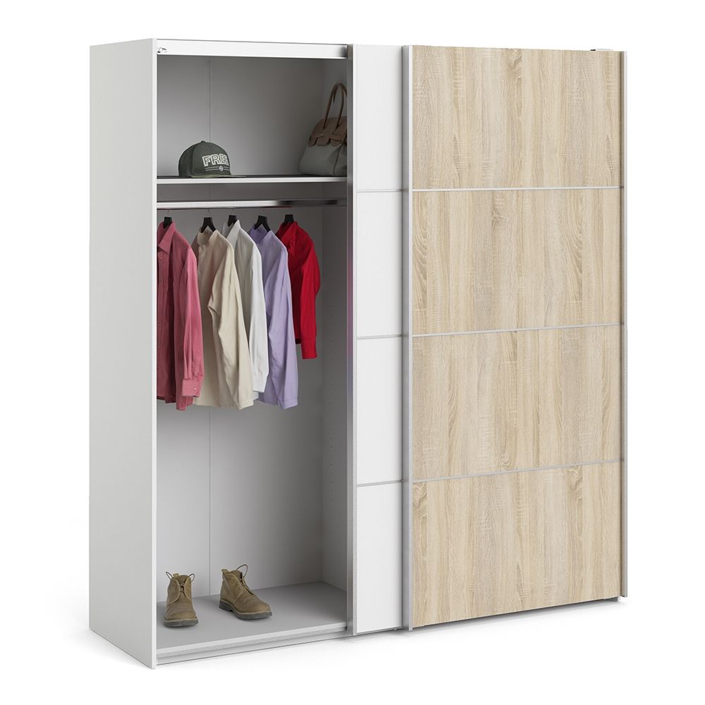Wooden Sliding Wardrobe 180cm Wide With 2 White Oak Doors And 2 Shelves - Verona