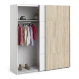 Wooden Sliding Wardrobe 180cm Wide With 2 White Oak Doors And 2 Shelves - Verona