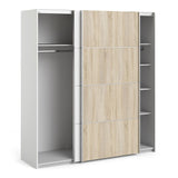 Wooden Sliding Wardrobe 180cm Wide With 2 White Oak Doors And 5 Shelves - Verona