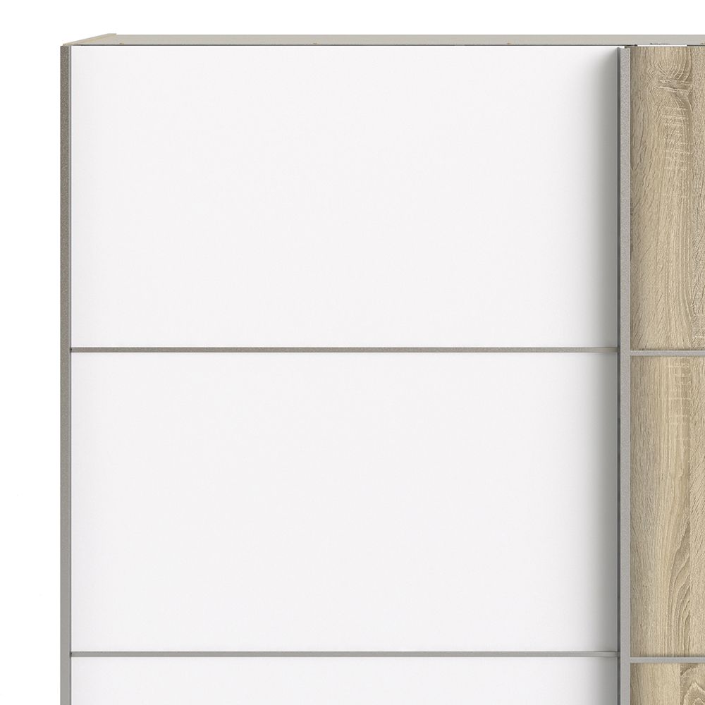 Wooden Sliding Wardrobe 180cm Wide With 2 White Oak Doors And 5 Shelves - Verona