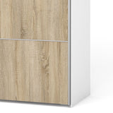 Wooden Sliding Wardrobe 180cm Wide With 2 White Oak Doors And 5 Shelves - Verona