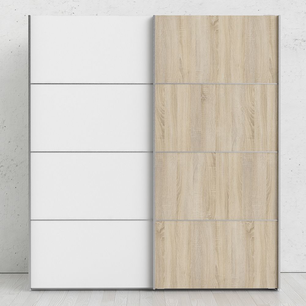 Wooden Sliding Wardrobe 180cm Wide With 2 White Oak Doors And 5 Shelves - Verona